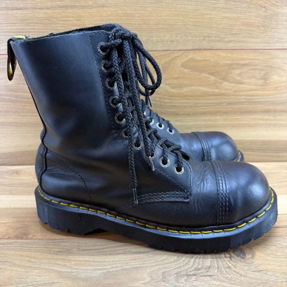 Dr Martens Steel Toe Chunky Combat Work Boots Mens 9 UK 8 Black Leather 10966